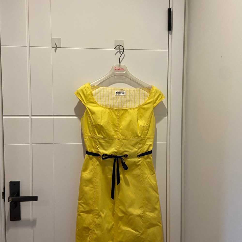 Ports  Yellow Midi Dress with Black Bow